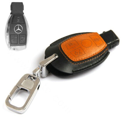 Simple Genuine Leather Auto Key Bags Smart for Benz R300L - Black