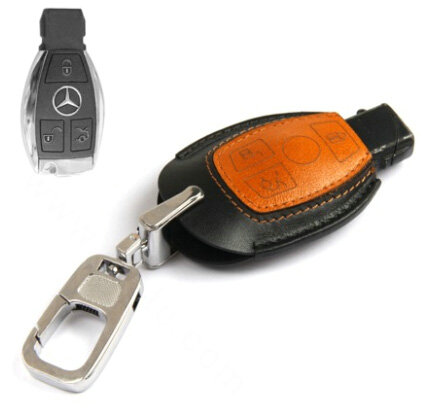 Simple Genuine Leather Auto Key Bags Smart for Benz R350L - Black