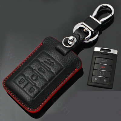 Simple Genuine Leather Auto Key Bags Smart for Cadillac CTS - Black Red