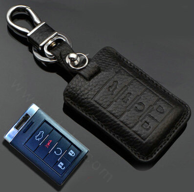 Simple Genuine Leather Auto Key Bags Smart for Cadillac CTS - Black