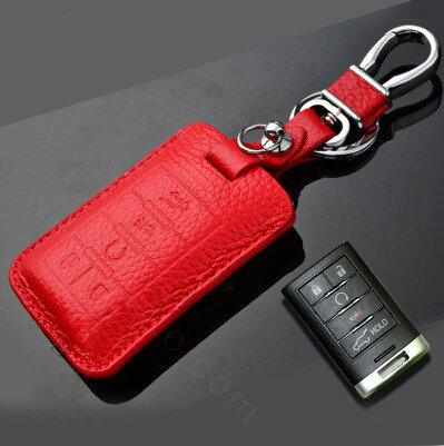 Simple Genuine Leather Auto Key Bags Smart for Cadillac CTS - Red