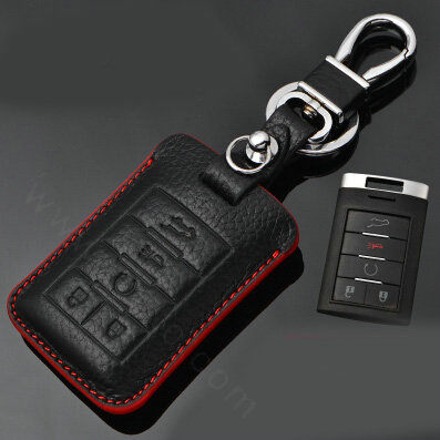Simple Genuine Leather Auto Key Bags Smart for Cadillac SLS - Black Red