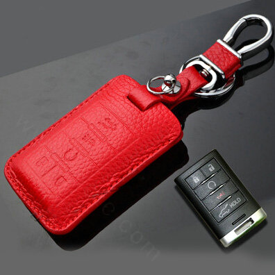 Simple Genuine Leather Auto Key Bags Smart for Cadillac SLS - Red