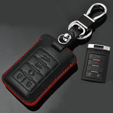 Simple Genuine Leather Auto Key Bags Smart for Cadillac SRX - Black Red