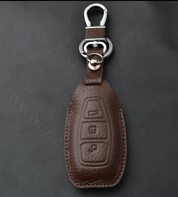 Simple Genuine Leather Auto Key Bags Smart for Ford Ecosport - Brown