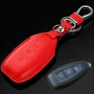 Simple Genuine Leather Auto Key Bags Smart for Ford Ecosport - Red