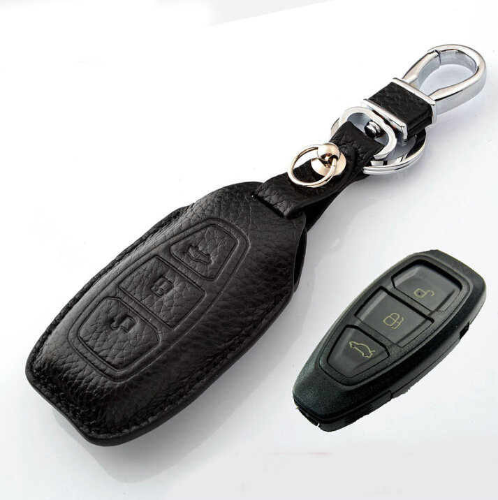 Simple Genuine Leather Auto Key Bags Smart for Ford Fiesta - Black