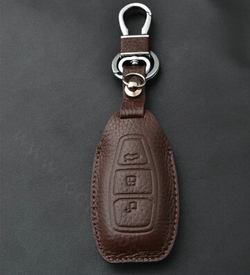 Simple Genuine Leather Auto Key Bags Smart for Ford Maverick - Brown