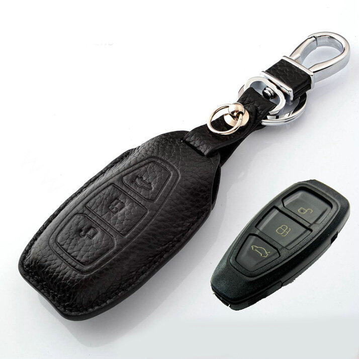 Simple Genuine Leather Auto Key Bags Smart for Ford Mondeo - Black