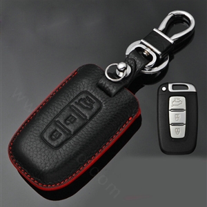 Simple Genuine Leather Auto Key Bags Smart for Hyundai Elantra - Black Red