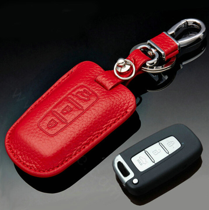 Simple Genuine Leather Auto Key Bags Smart for Hyundai Elantra - Red
