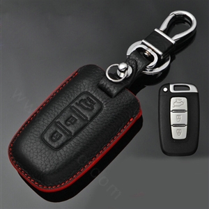 Simple Genuine Leather Auto Key Bags Smart for Hyundai Sonata - Black Red