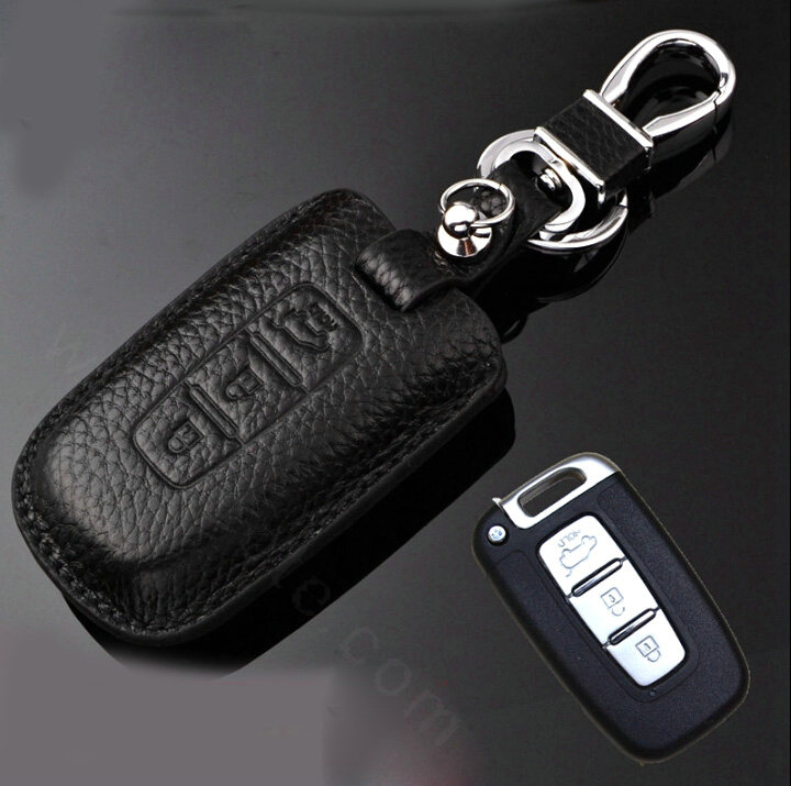 Simple Genuine Leather Auto Key Bags Smart for Hyundai Sonata - Black
