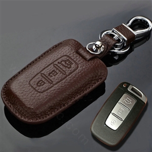 Simple Genuine Leather Auto Key Bags Smart for Hyundai Sonata - Brown