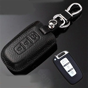 Simple Genuine Leather Auto Key Bags Smart for Hyundai ix35 - Black