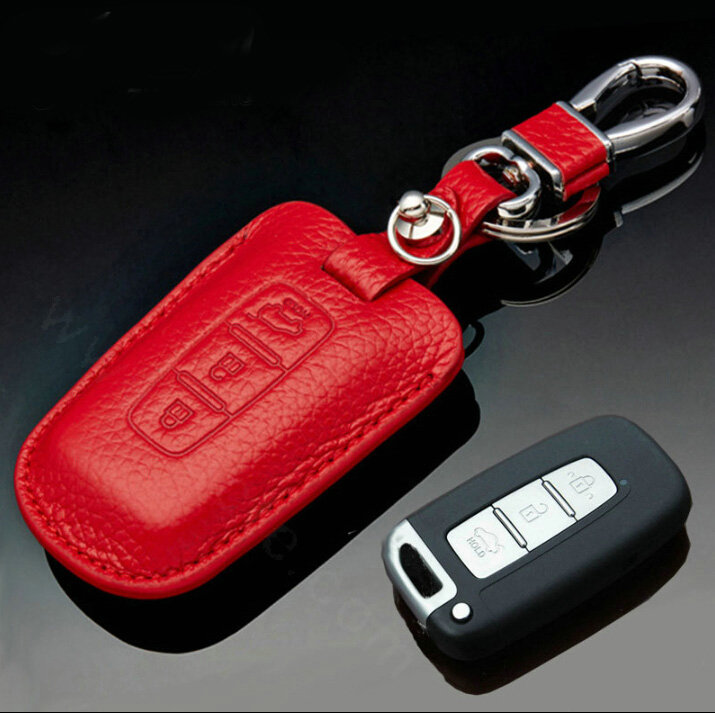 Simple Genuine Leather Auto Key Bags Smart for Hyundai ix35 - Red