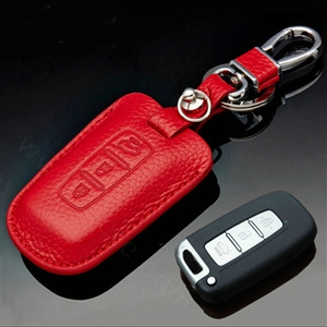 Simple Genuine Leather Auto Key Bags Smart for Hyundai ix35 - Red