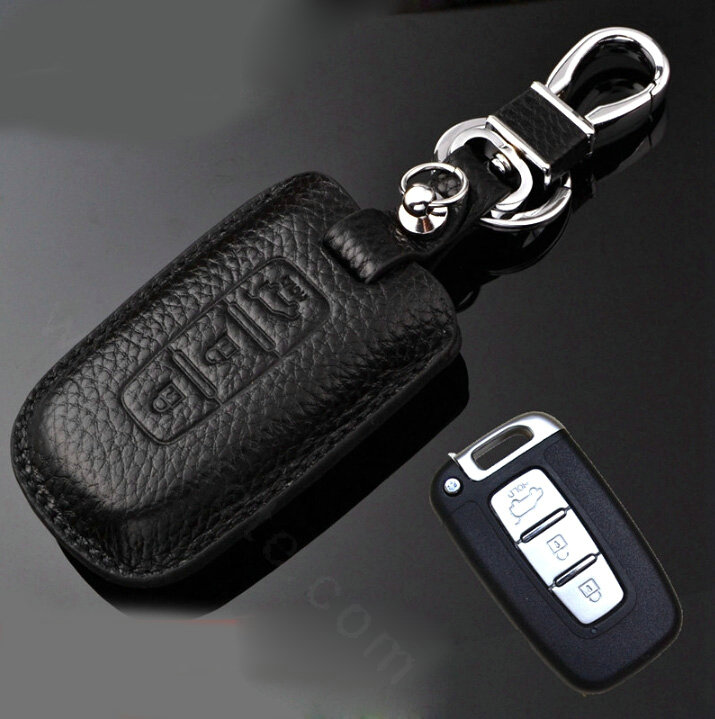 Simple Genuine Leather Auto Key Bags Smart for KIA Forte - Black