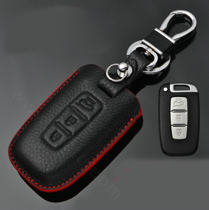 Simple Genuine Leather Auto Key Bags Smart for KIA Sorento - Black Red