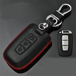 Simple Genuine Leather Auto Key Bags Smart for KIA Sorento - Black Red