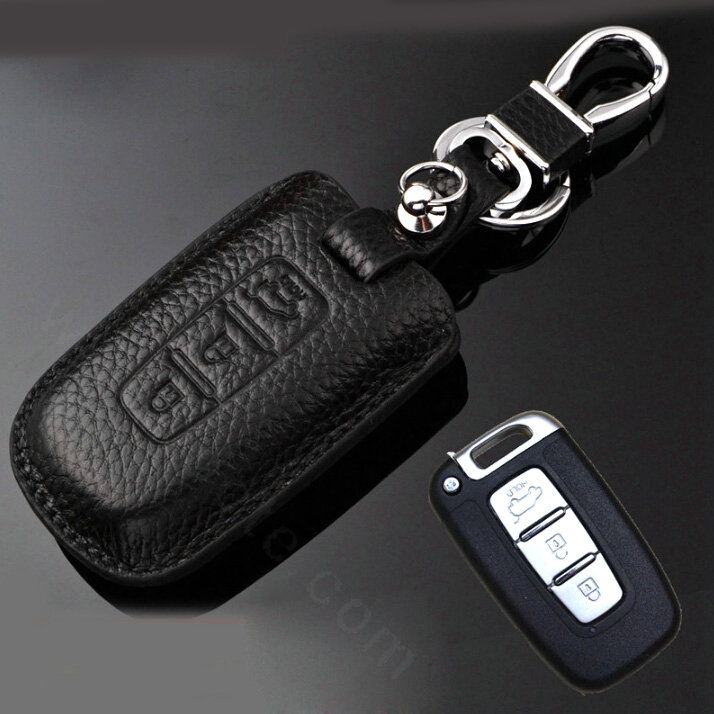 Simple Genuine Leather Auto Key Bags Smart for KIA Sorento - Black