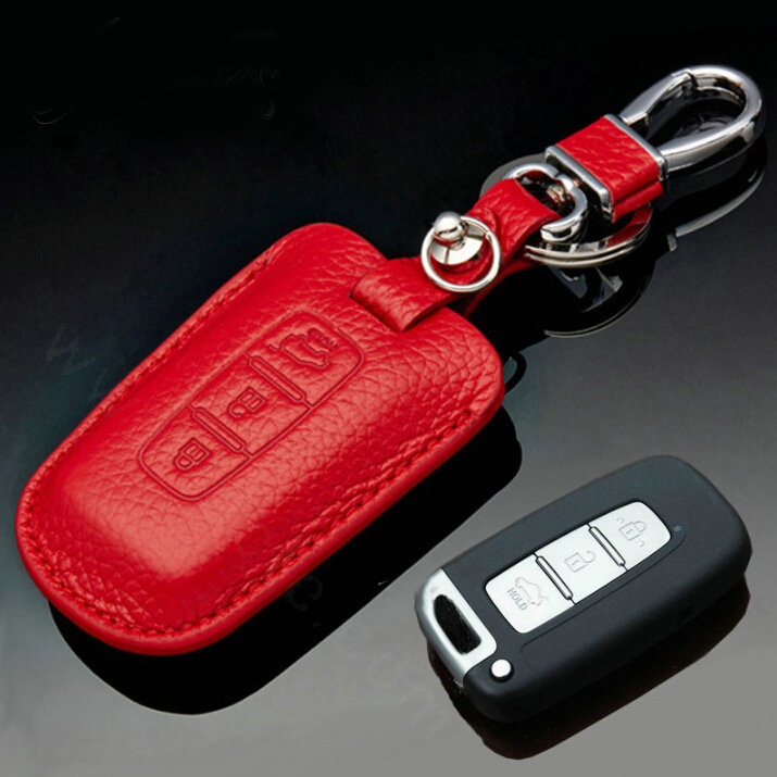 Simple Genuine Leather Auto Key Bags Smart for KIA Sorento - Red