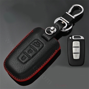 Simple Genuine Leather Auto Key Bags Smart for KIA Sportage - Black Red