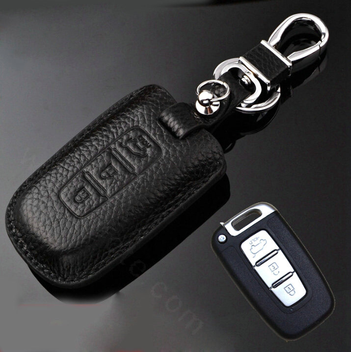 Simple Genuine Leather Auto Key Bags Smart for KIA Sportage - Black