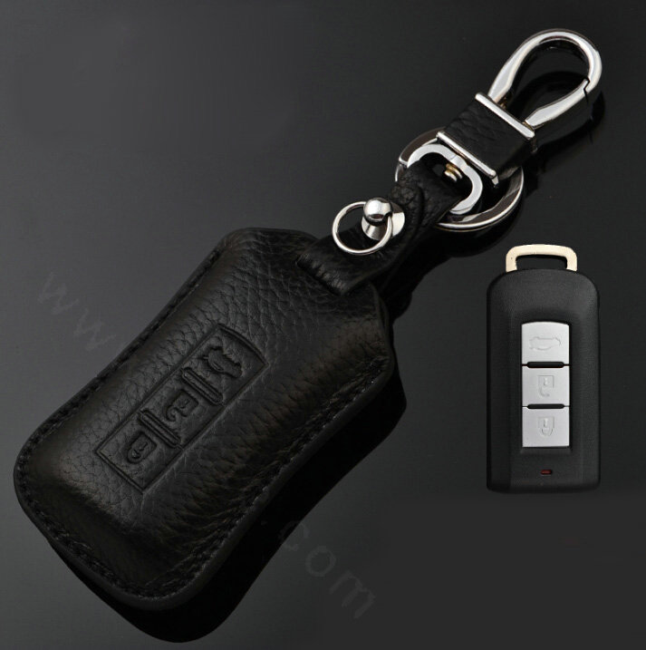 Simple Genuine Leather Auto Key Bags Smart for Mitsubishi Outlander - Black