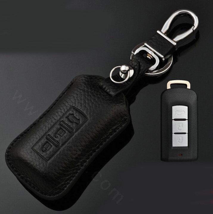 Simple Genuine Leather Auto Key Bags Smart for Mitsubishi Pajero Sport - Black