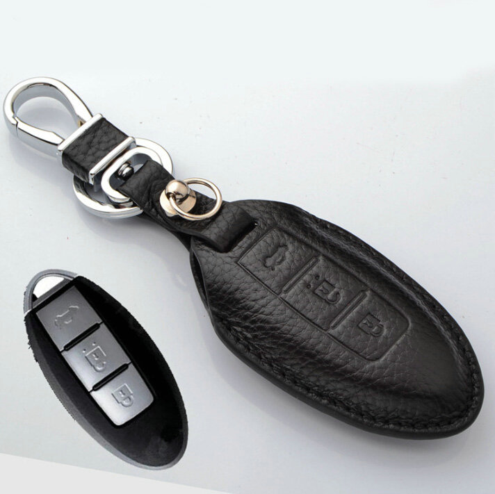 Simple Genuine Leather Auto Key Bags Smart for Nissan Bluebird Sylphy - Black