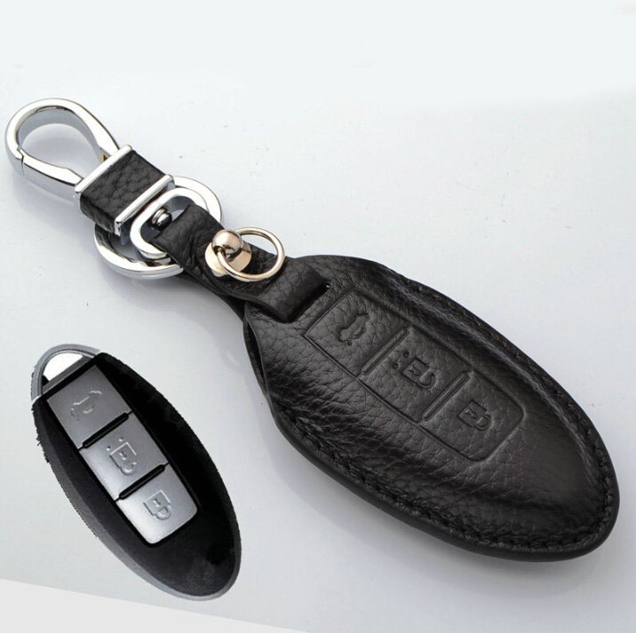 Simple Genuine Leather Auto Key Bags Smart for Nissan Sunny - Black