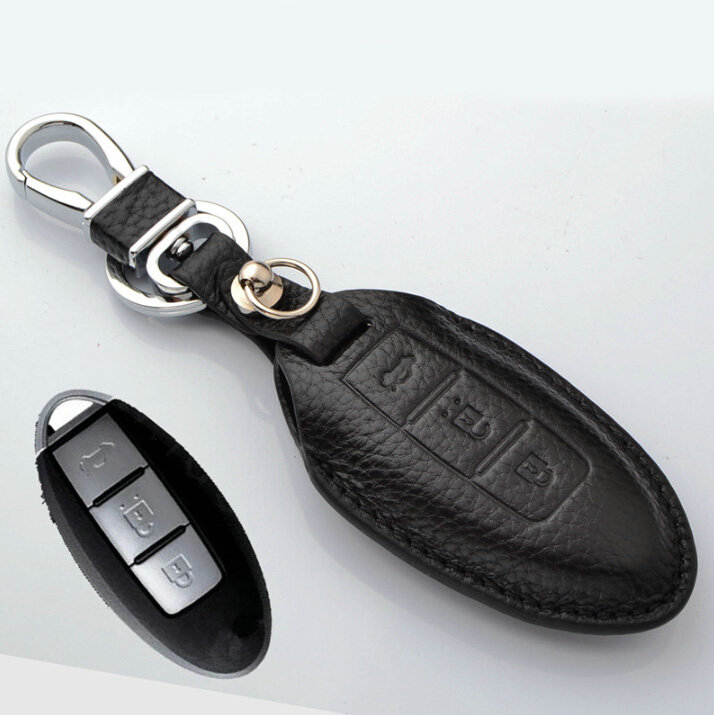 Simple Genuine Leather Auto Key Bags Smart for Nissan TEANA - Black