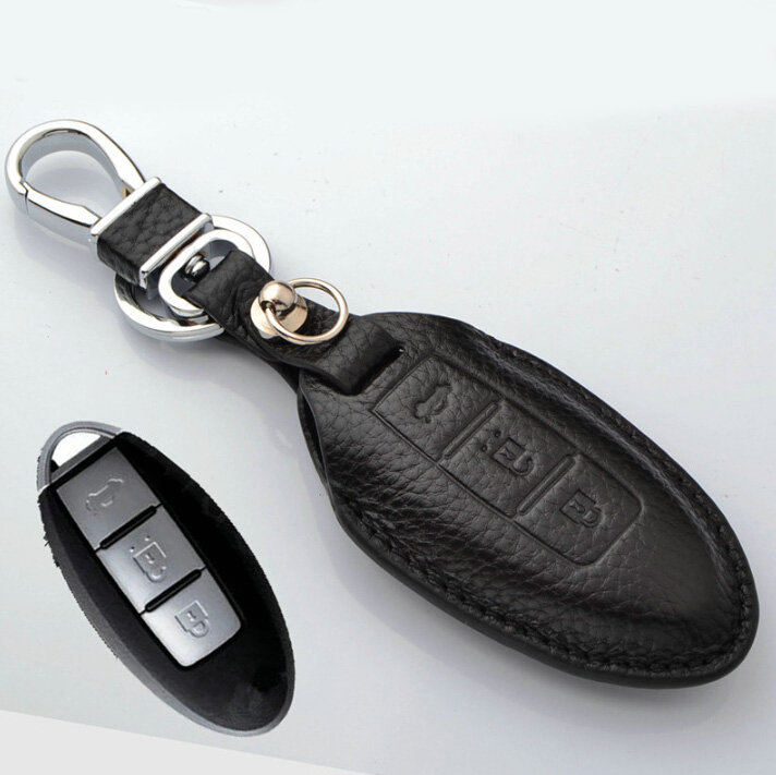 Simple Genuine Leather Auto Key Bags Smart for Nissan Tiida - Black