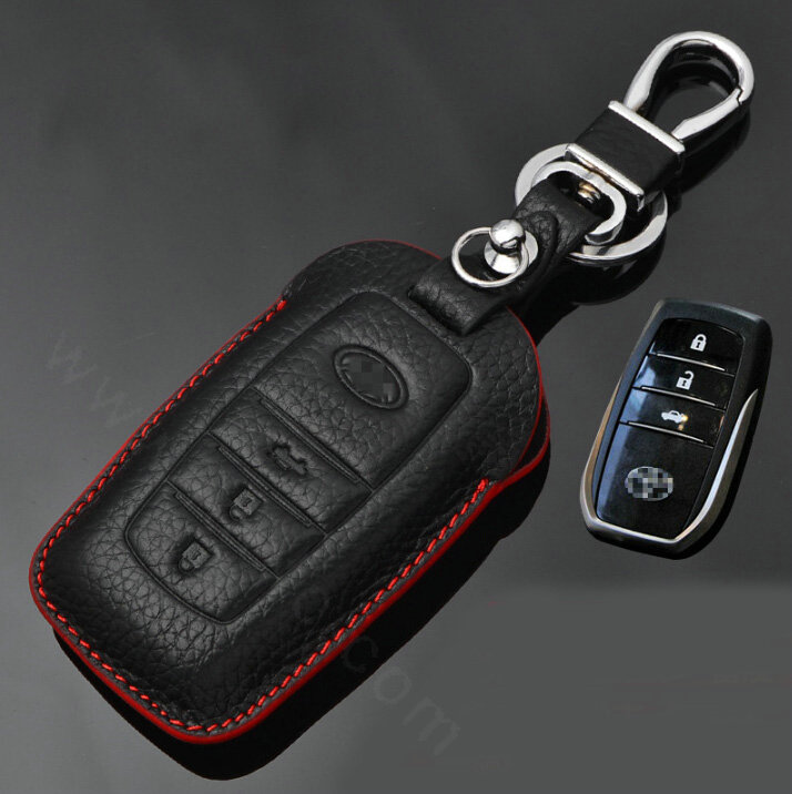 Simple Genuine Leather Auto Key Bags Smart for Toyota Camry - Black Red
