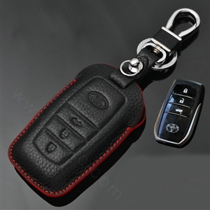 Simple Genuine Leather Auto Key Bags Smart for Toyota Camry - Black Red