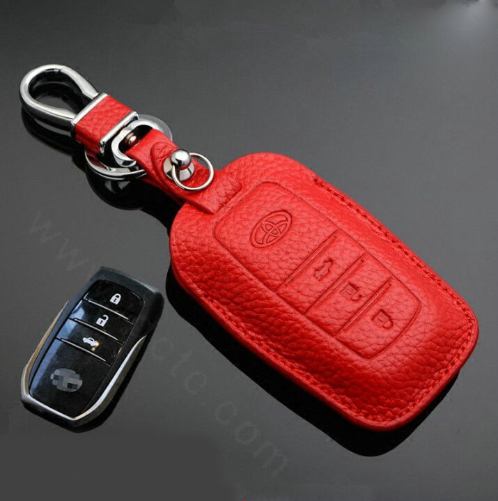 Simple Genuine Leather Auto Key Bags Smart for Toyota Camry - Red