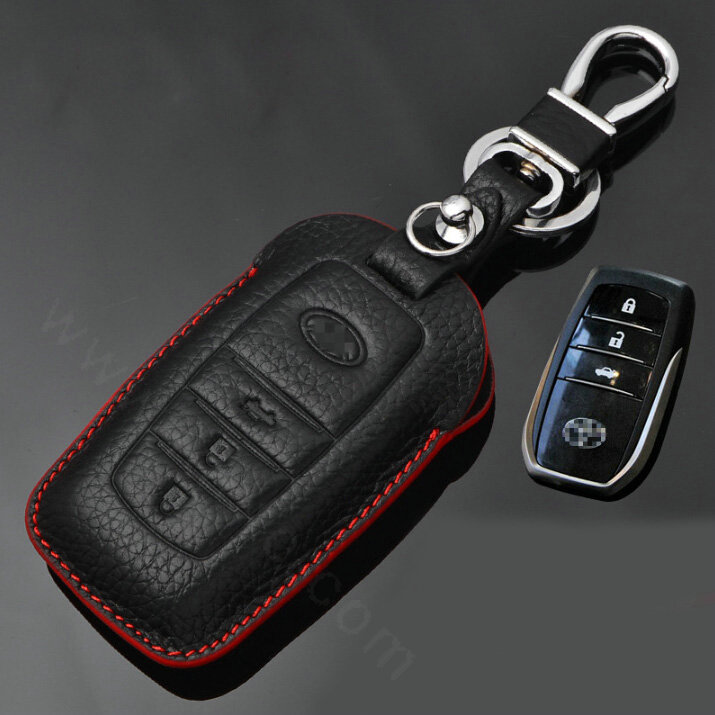 Simple Genuine Leather Auto Key Bags Smart for Toyota Cololla - Black Red