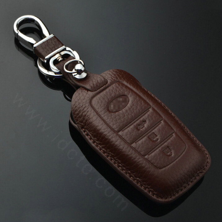 Simple Genuine Leather Auto Key Bags Smart for Toyota Cololla - Brown