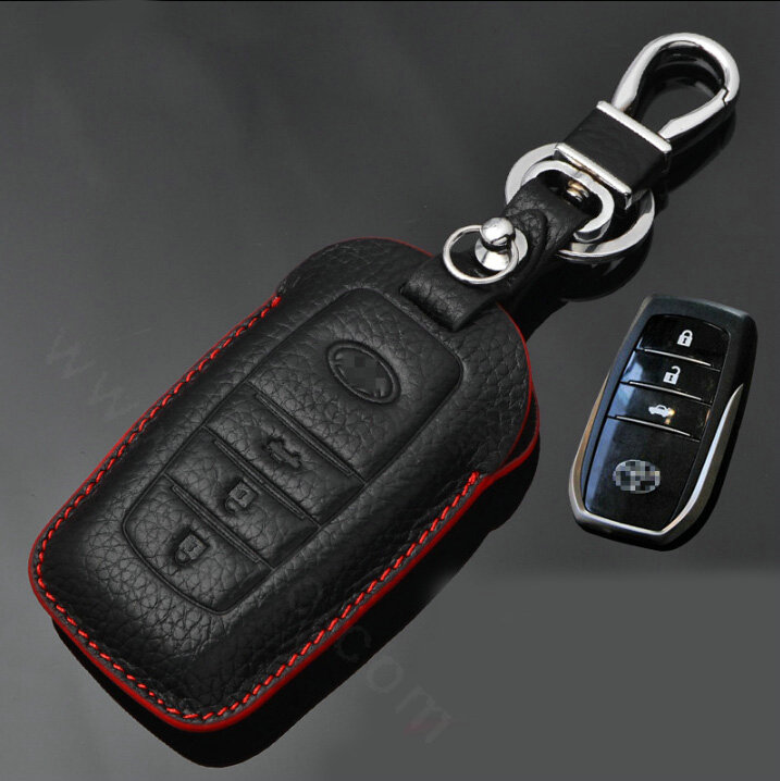 Simple Genuine Leather Auto Key Bags Smart for Toyota FJ Cruiser - Black Red