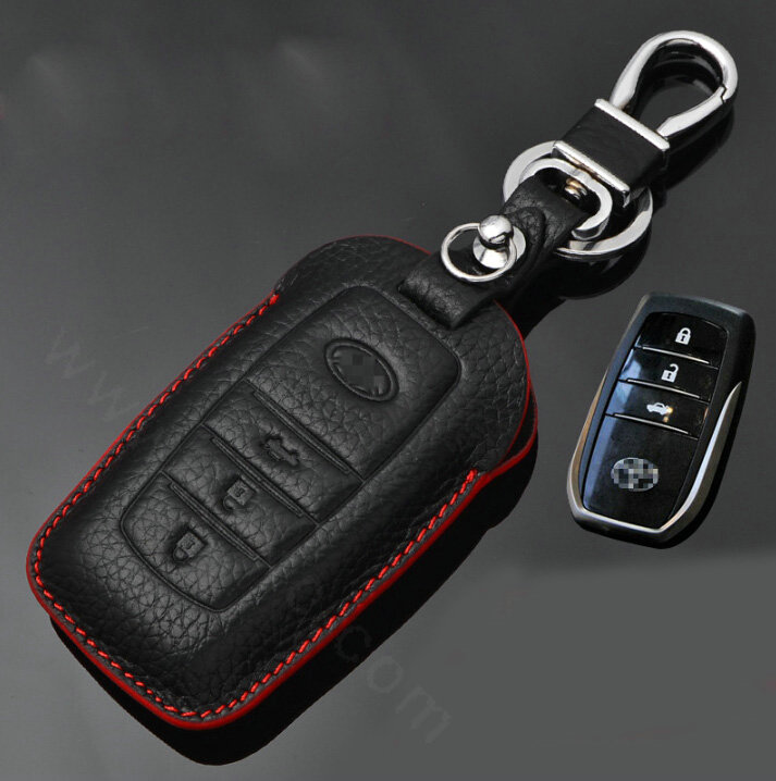 Simple Genuine Leather Auto Key Bags Smart for Toyota Highlander - Black Red
