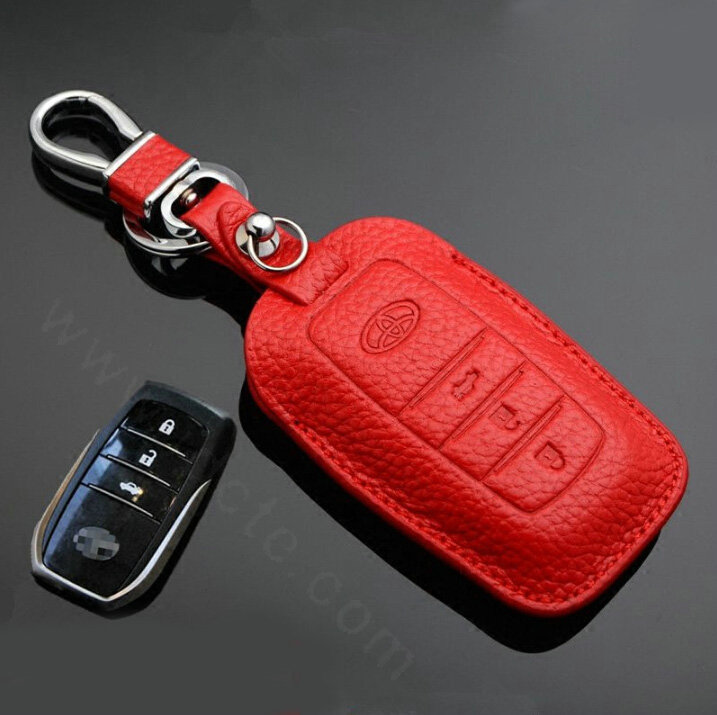 Simple Genuine Leather Auto Key Bags Smart for Toyota Highlander - Red