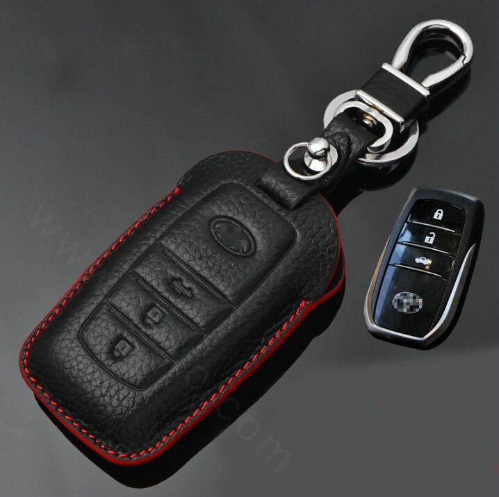 Simple Genuine Leather Auto Key Bags Smart for Toyota Land Cruiser - Black Red