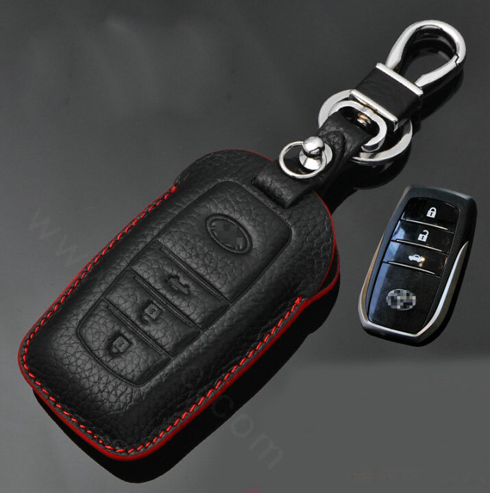 Simple Genuine Leather Auto Key Bags Smart for Toyota RAV4 - Black Red