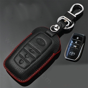 Simple Genuine Leather Auto Key Bags Smart for Toyota RAV4 - Black Red