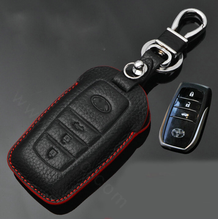 Simple Genuine Leather Auto Key Bags Smart for Toyota Reiz - Black Red