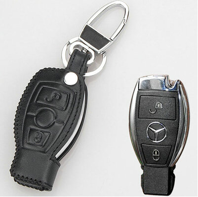 Simple Genuine Leather Car Key Bags Smart for Benz A180 - Black