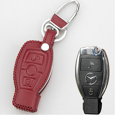Simple Genuine Leather Car Key Bags Smart for Benz A180 - Red