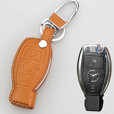 Simple Genuine Leather Car Key Bags Smart for Benz A180 - Yellow