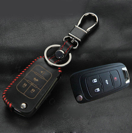 Simple Genuine Leather Crocodile Grain Auto Key Bags Fold for Buick Regal - Black Red